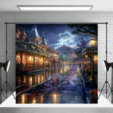 Aperturee - Aperturee Rainy Night Magical Kingdom Street Photo Backdrop